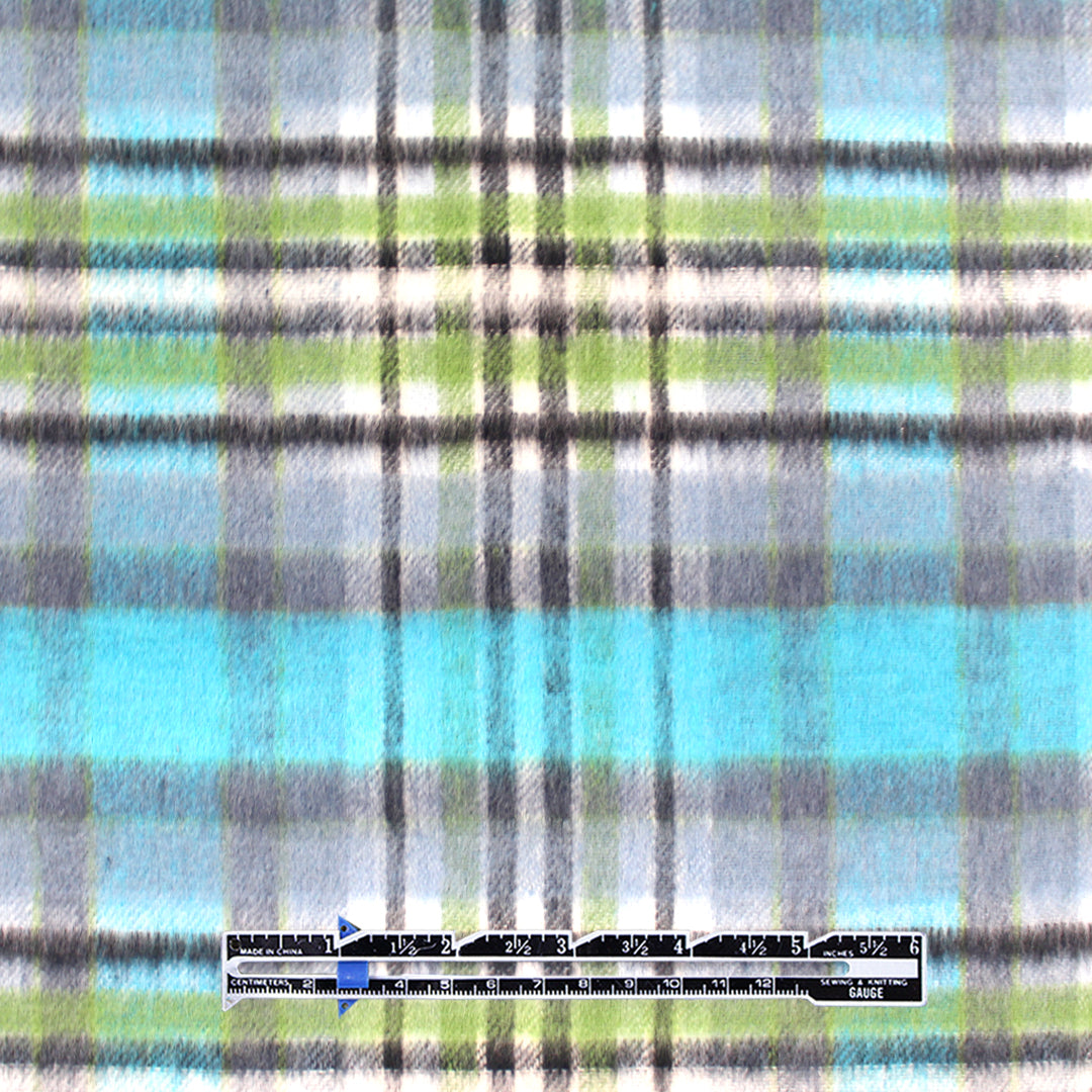 Italian cotton blend brushed twill plaid coating - sky/charcoal/basil 2.125 yd