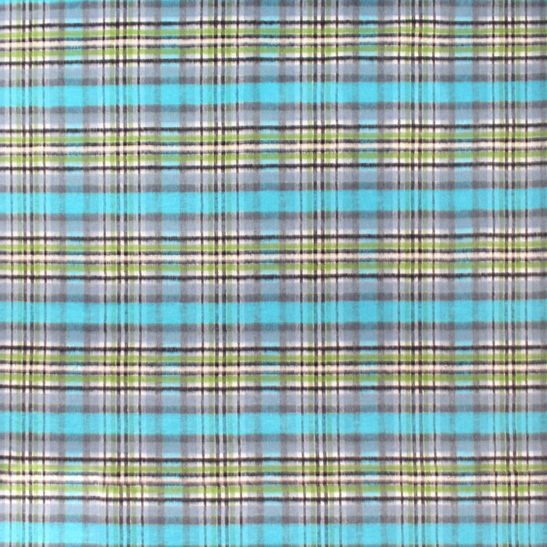 Italian cotton blend brushed twill plaid coating - sky/charcoal/basil 2.125 yd