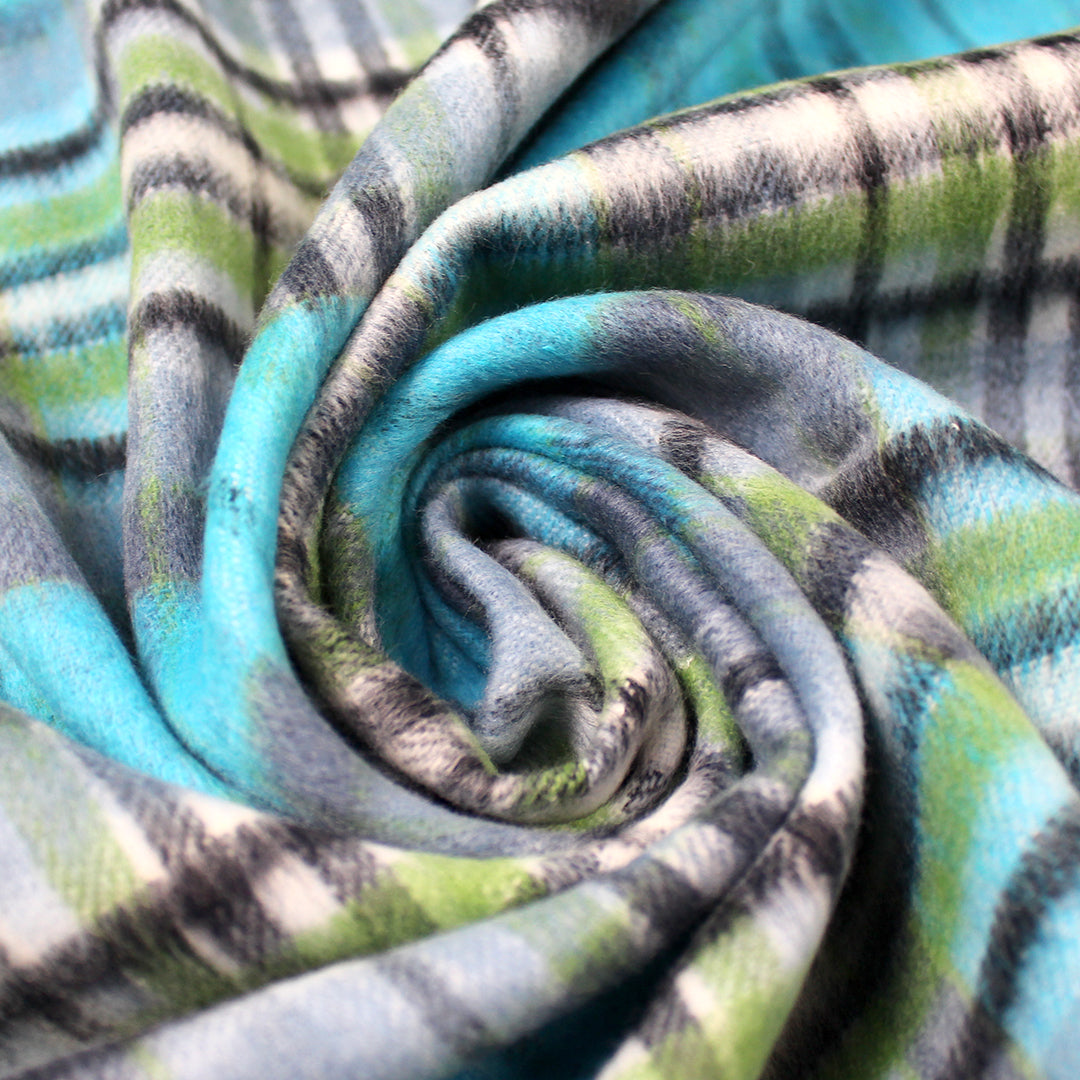 Italian cotton blend brushed twill plaid coating - sky/charcoal/basil 2.125 yd