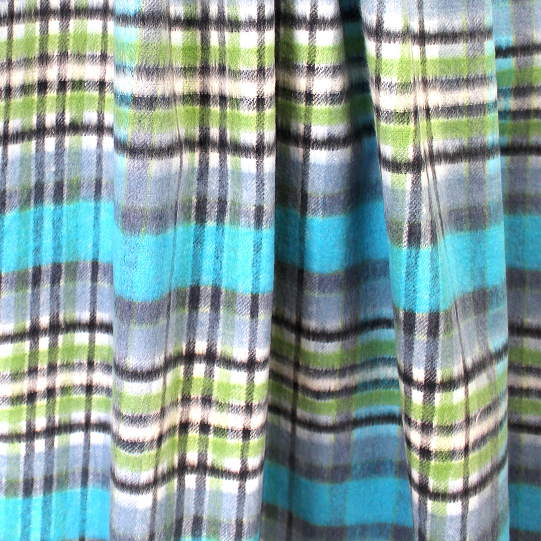 Italian cotton blend brushed twill plaid coating - sky/charcoal/basil 2.5 yd