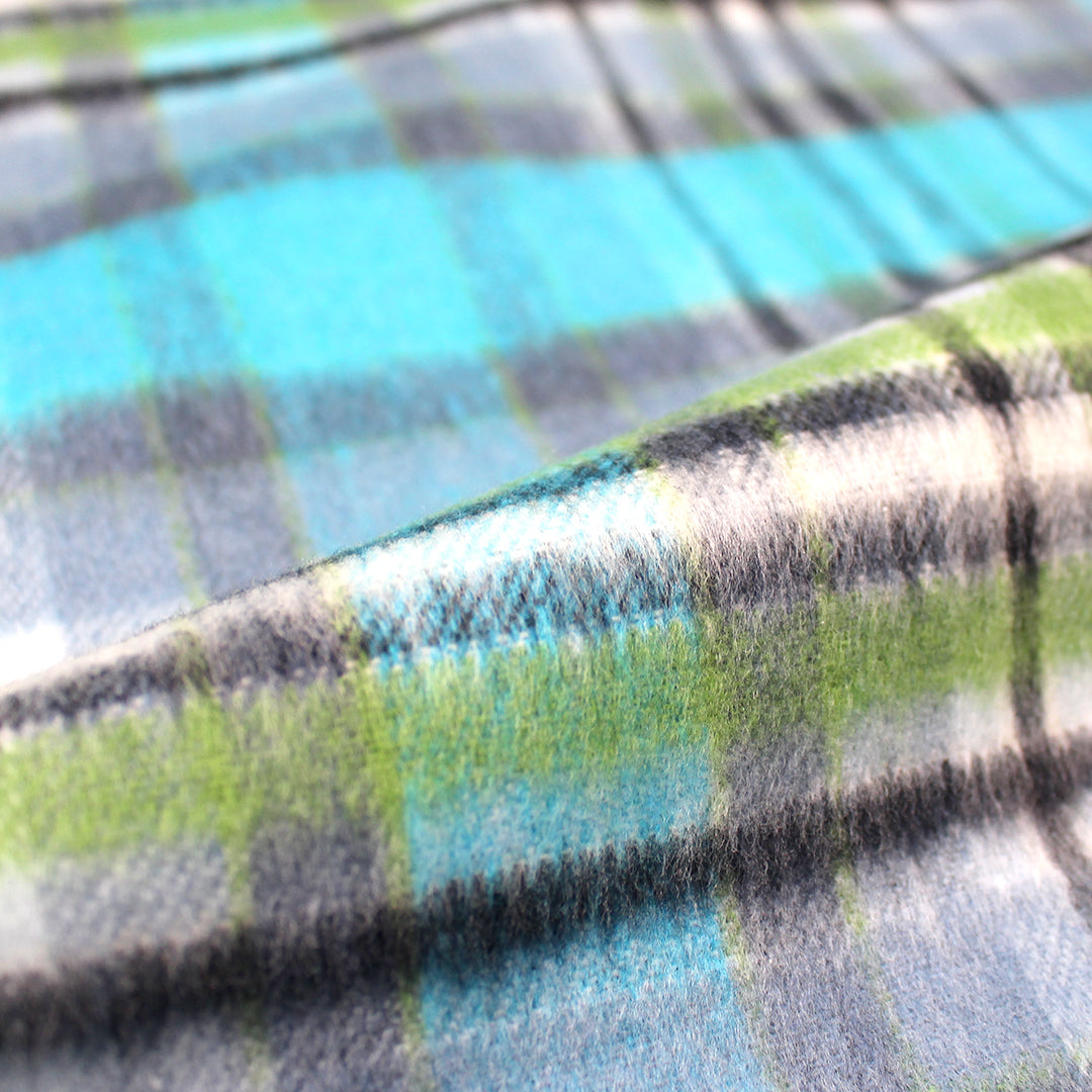 Italian cotton blend brushed twill plaid coating - sky/charcoal/basil 2.5 yd