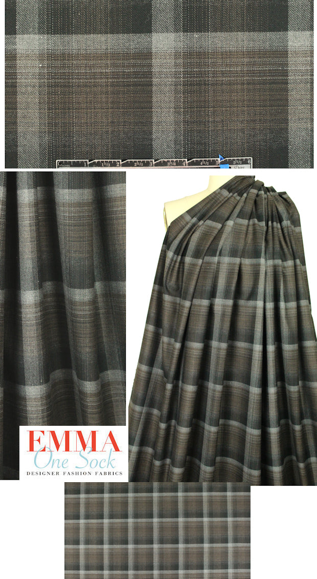 Italian earthy ombre' plaid RPL stretch woven