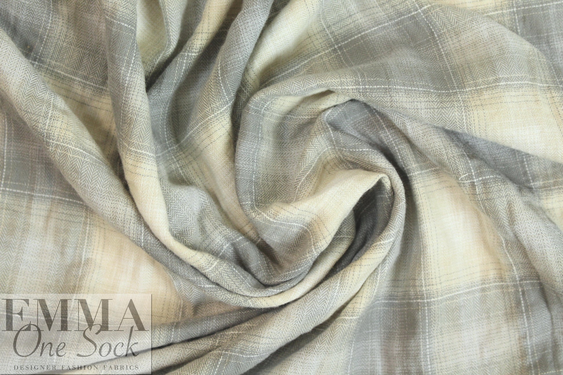 NY designer yarn-dye cotton plaid - light gray/khaki/ivory