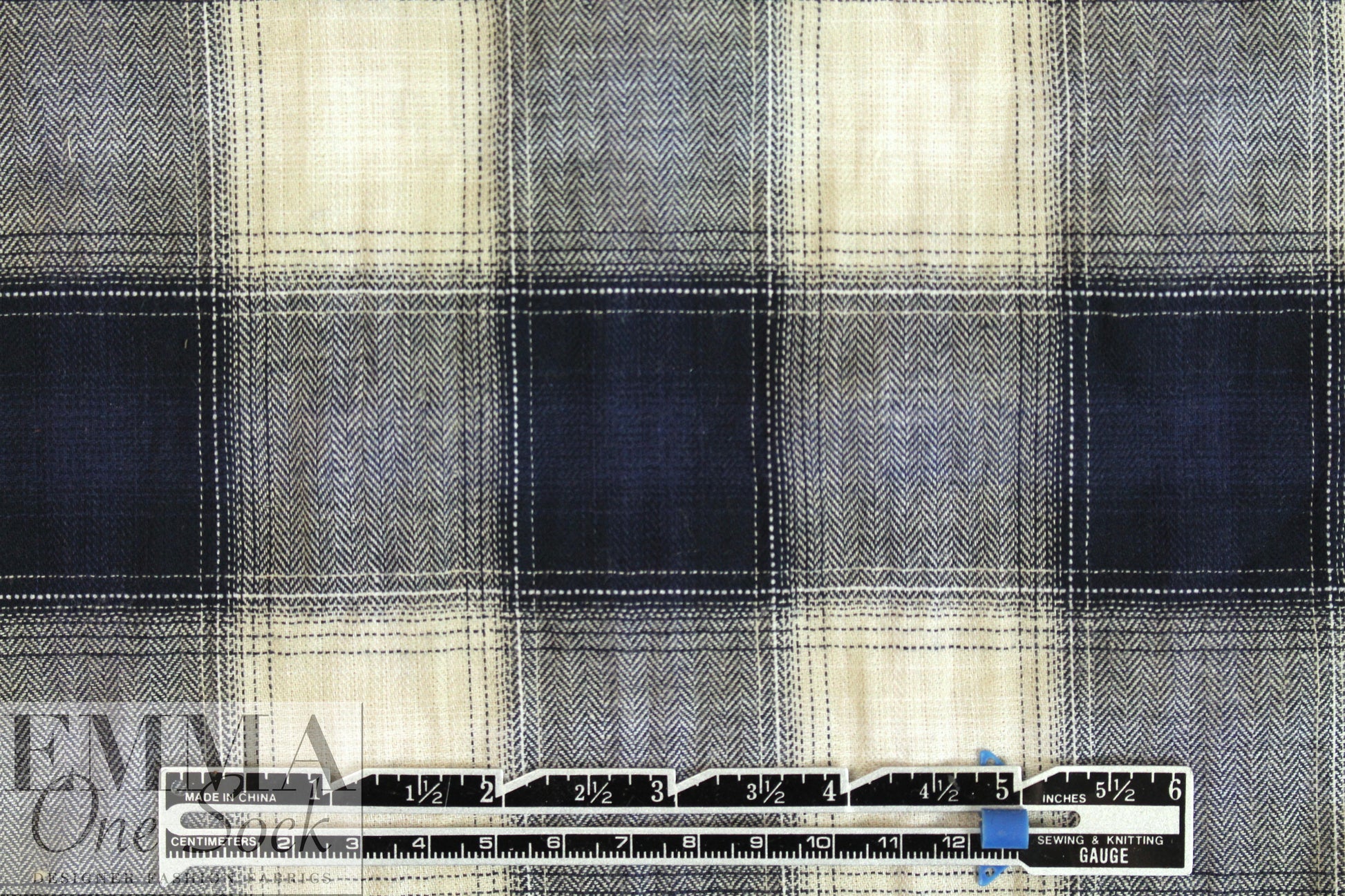 NY designer yarn-dye cotton plaid - navy/khaki/ivory