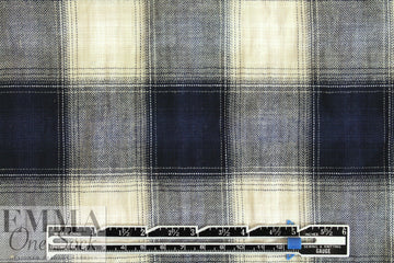 NY designer yarn-dye cotton plaid - navy/khaki/ivory