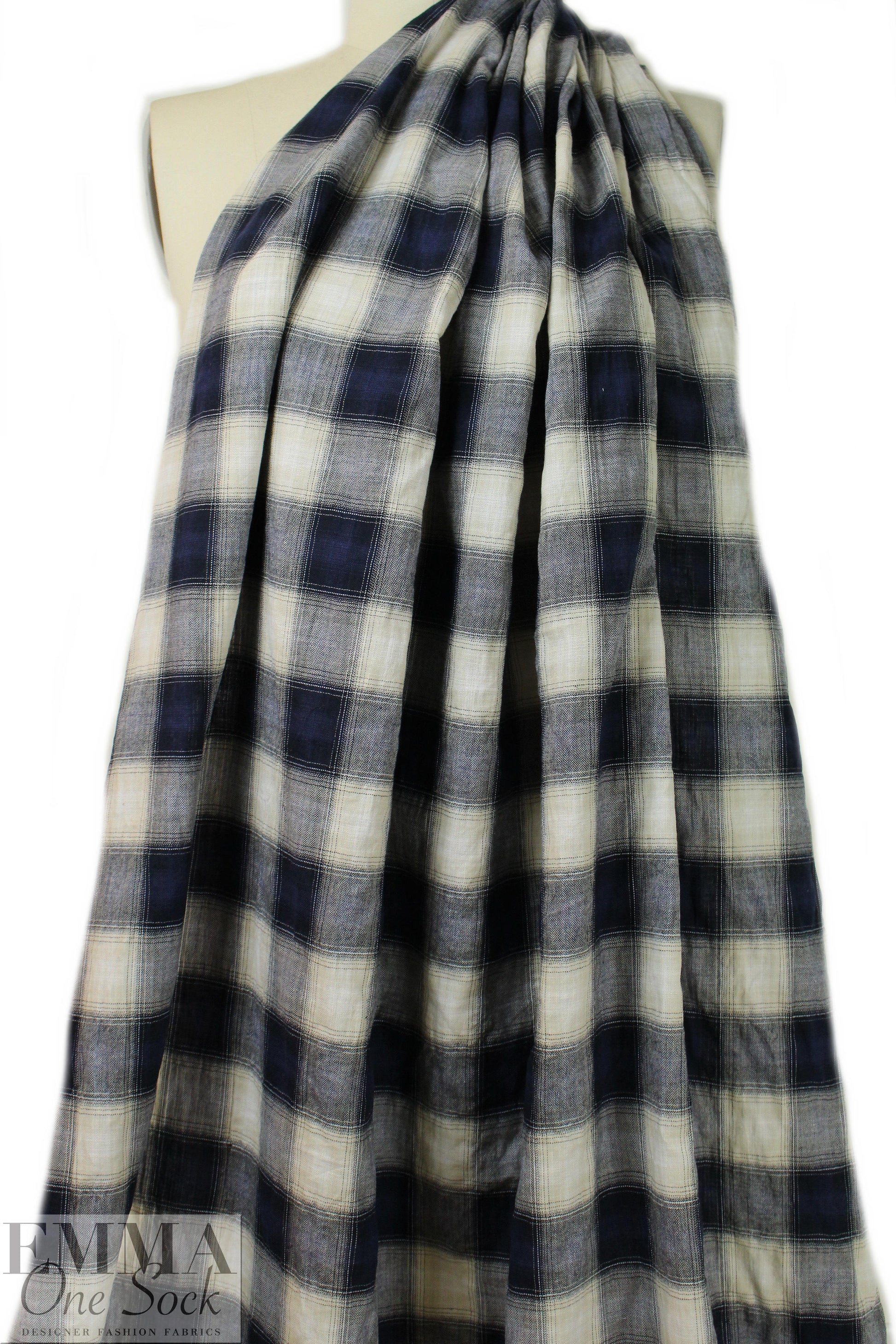 NY designer yarn-dye cotton plaid - navy/khaki/ivory