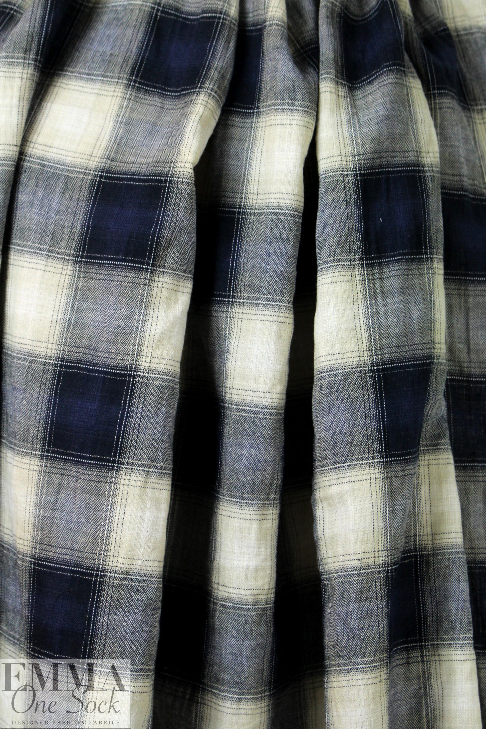 NY designer yarn-dye cotton plaid - navy/khaki/ivory 2 yds