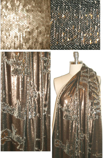 color change stretch sequin fabric - bronze/silver 1 yard
