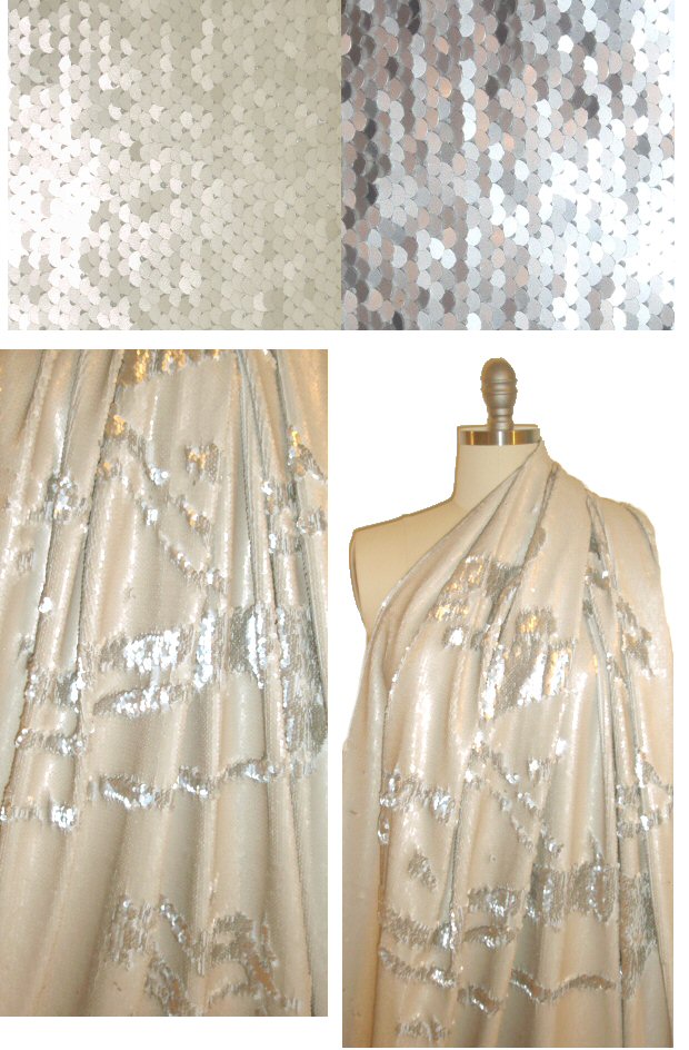 color change stretch sequin fabric - white gold/lt. silver 1.33 yd