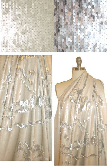 color change stretch sequin fabric - white gold/lt. silver 1.33 yd