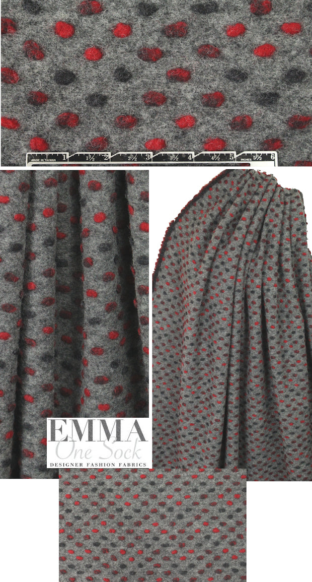 Italian gray/red dots wool fleece knit