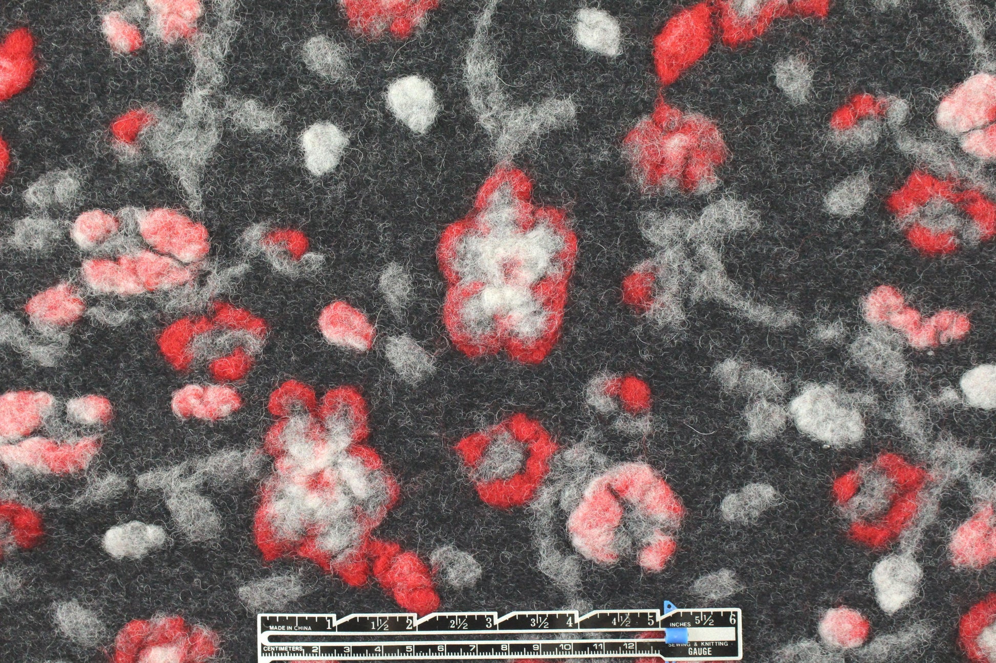 Italian claret/gray/charcoal floral boiled wool fleece