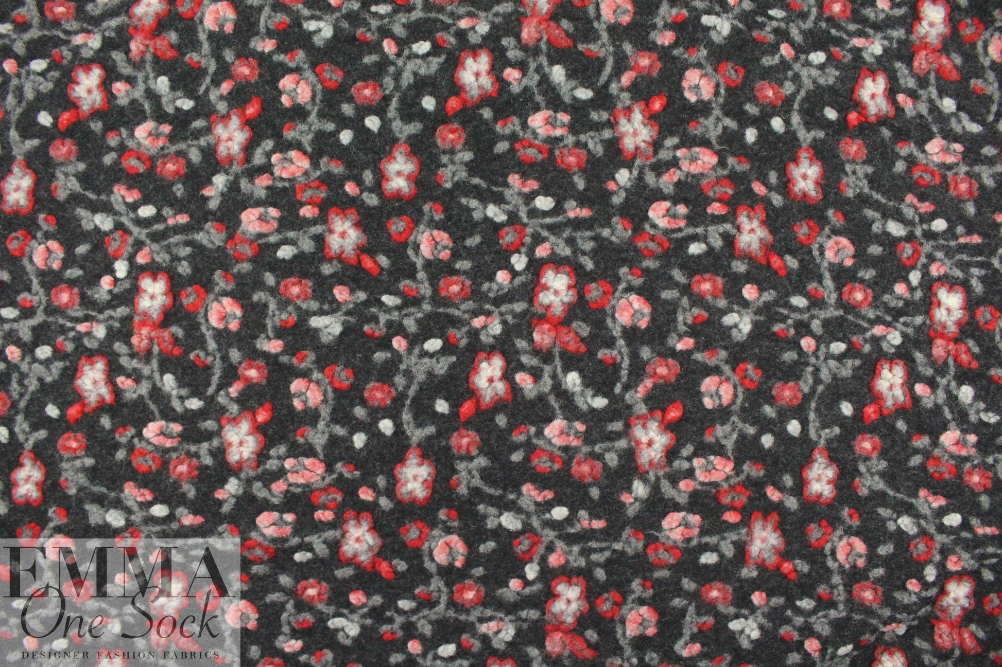 Italian claret/gray/charcoal floral boiled wool fleece