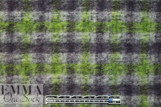 Italian lime/aubergine plaid textured wool fleece 1.5 yds