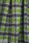 Italian lime/aubergine plaid textured wool fleece 1.5 yds