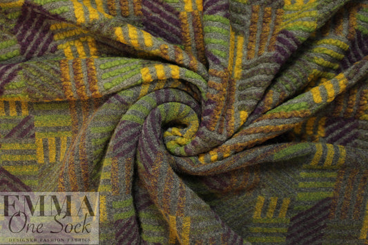 Italian textured crosshatch graphic wool fleece knit 1.33 yds