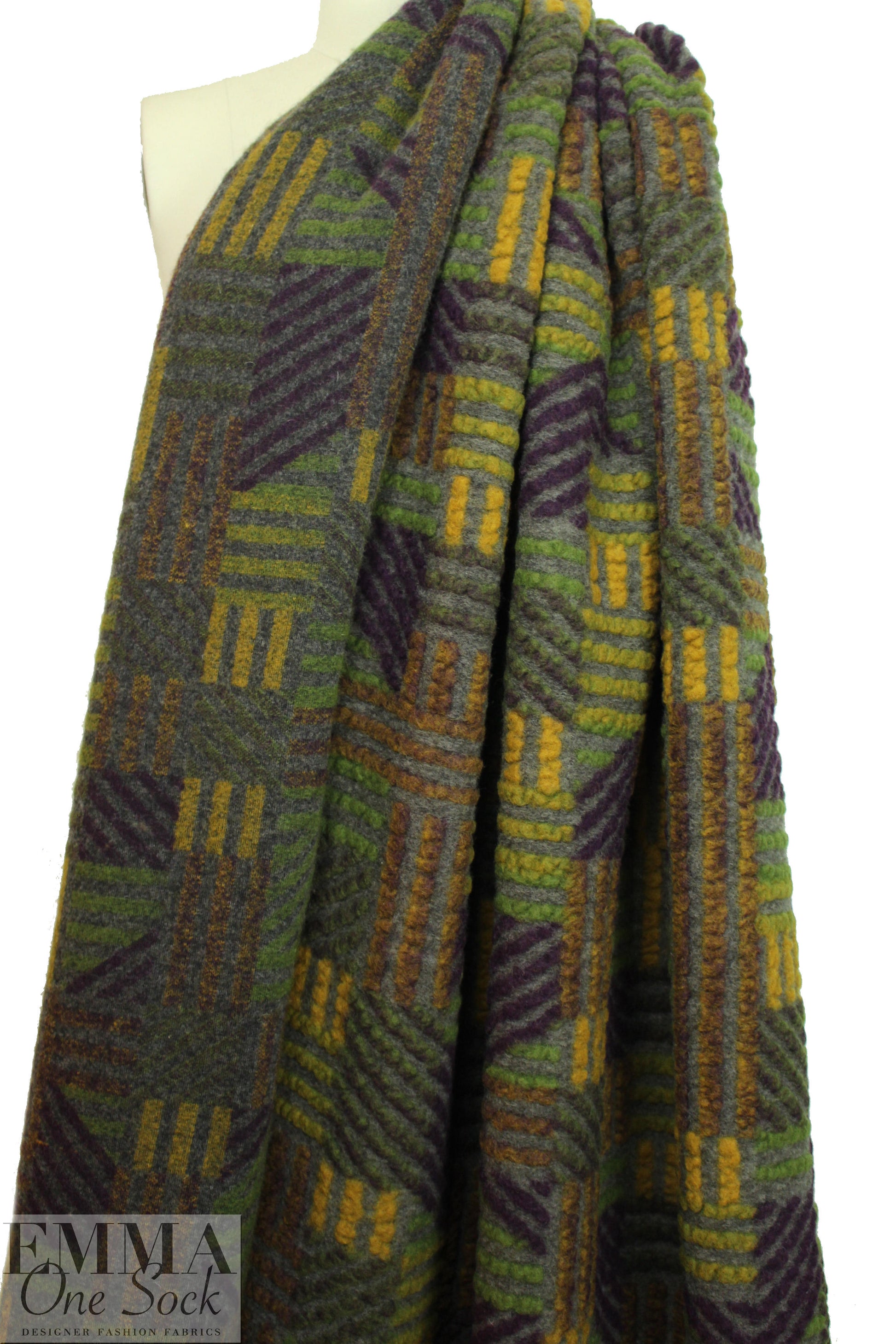 Italian textured crosshatch graphic wool fleece knit