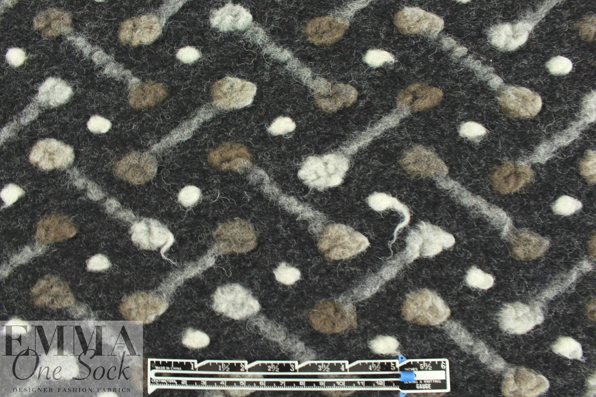 Italian earth/charcoal 'barbell' wool fleece knit 1.5 yds