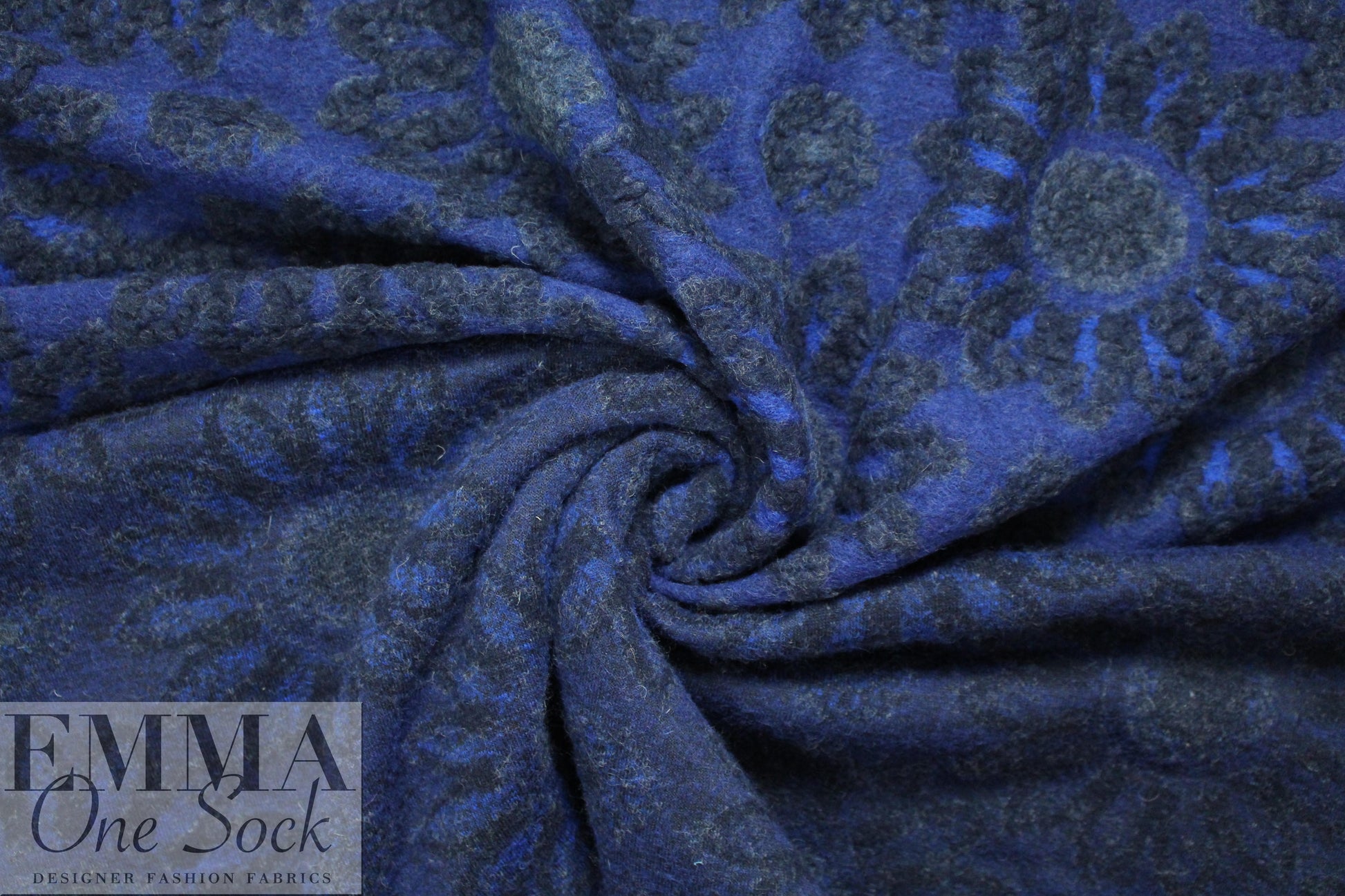 Italian textured flower nocturne wool fleece knit .75 yds