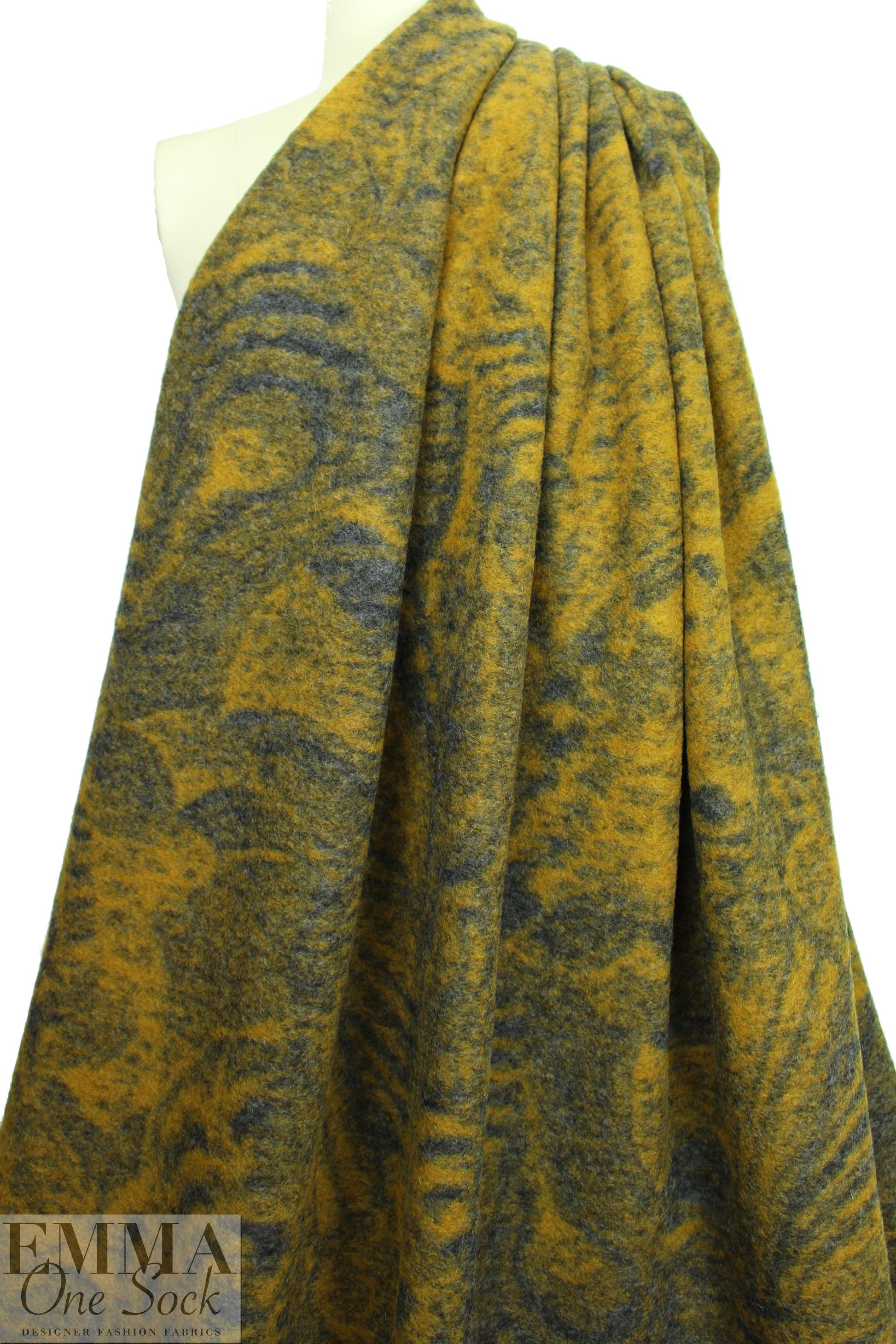 Italian dijon/navy design boiled wool fleece 1 yard