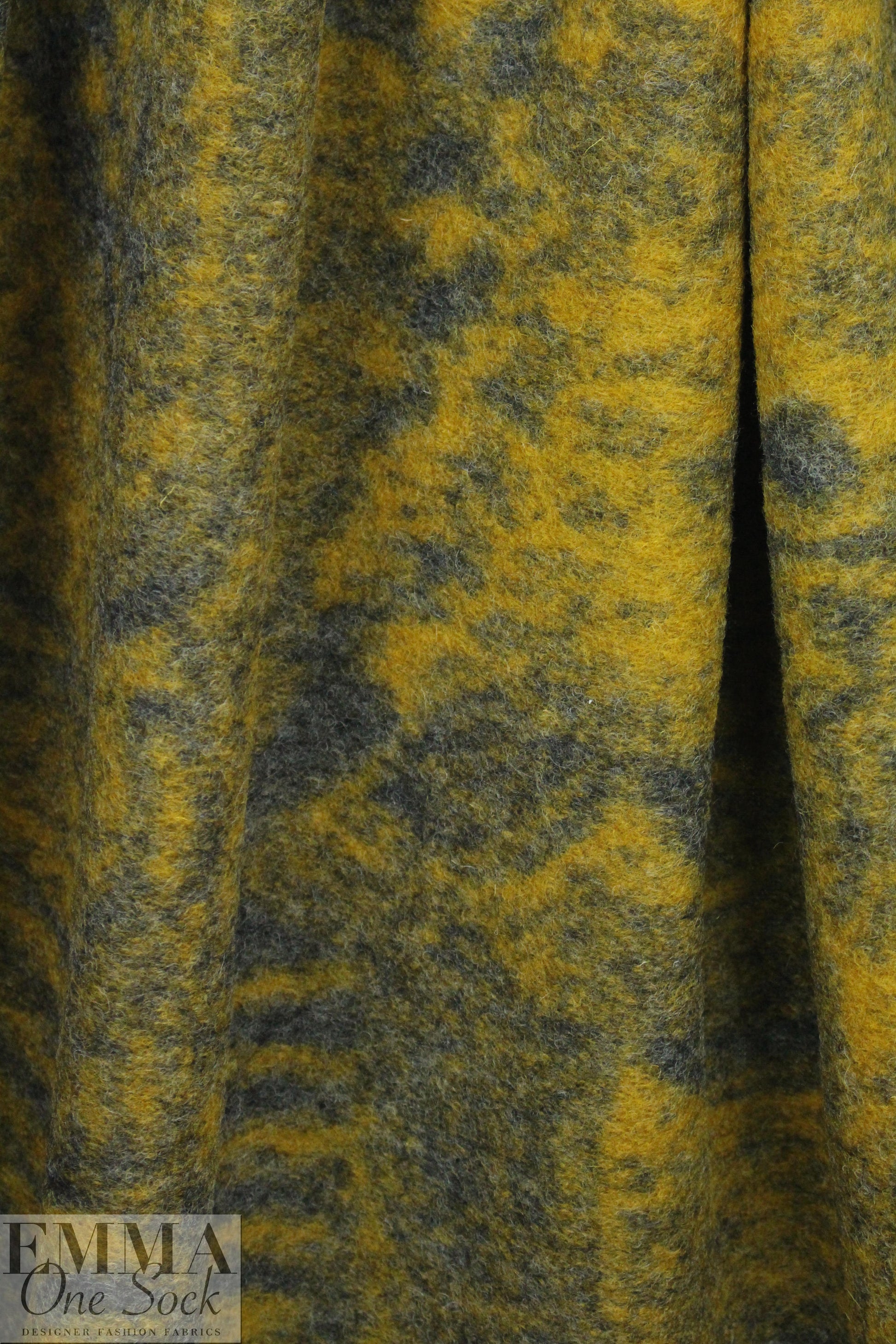 Italian dijon/navy design boiled wool fleece