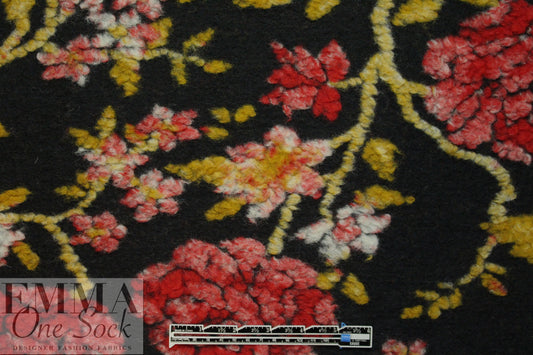 Italian textured red/gold floral wool fleece knit .625 yds