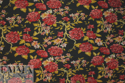 Italian textured red/gold floral wool fleece knit
