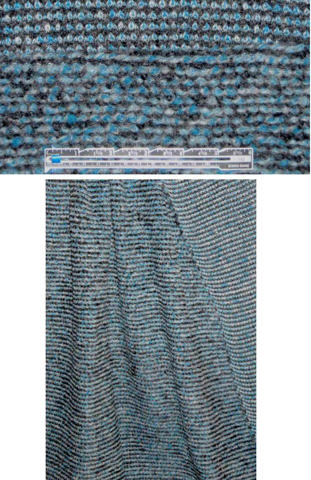 Italian fleecy stripe teal/black chunky wool knit 2 yds