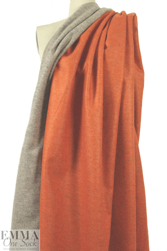 Italian double sided wool blend fleece - pumpkin/oatmeal