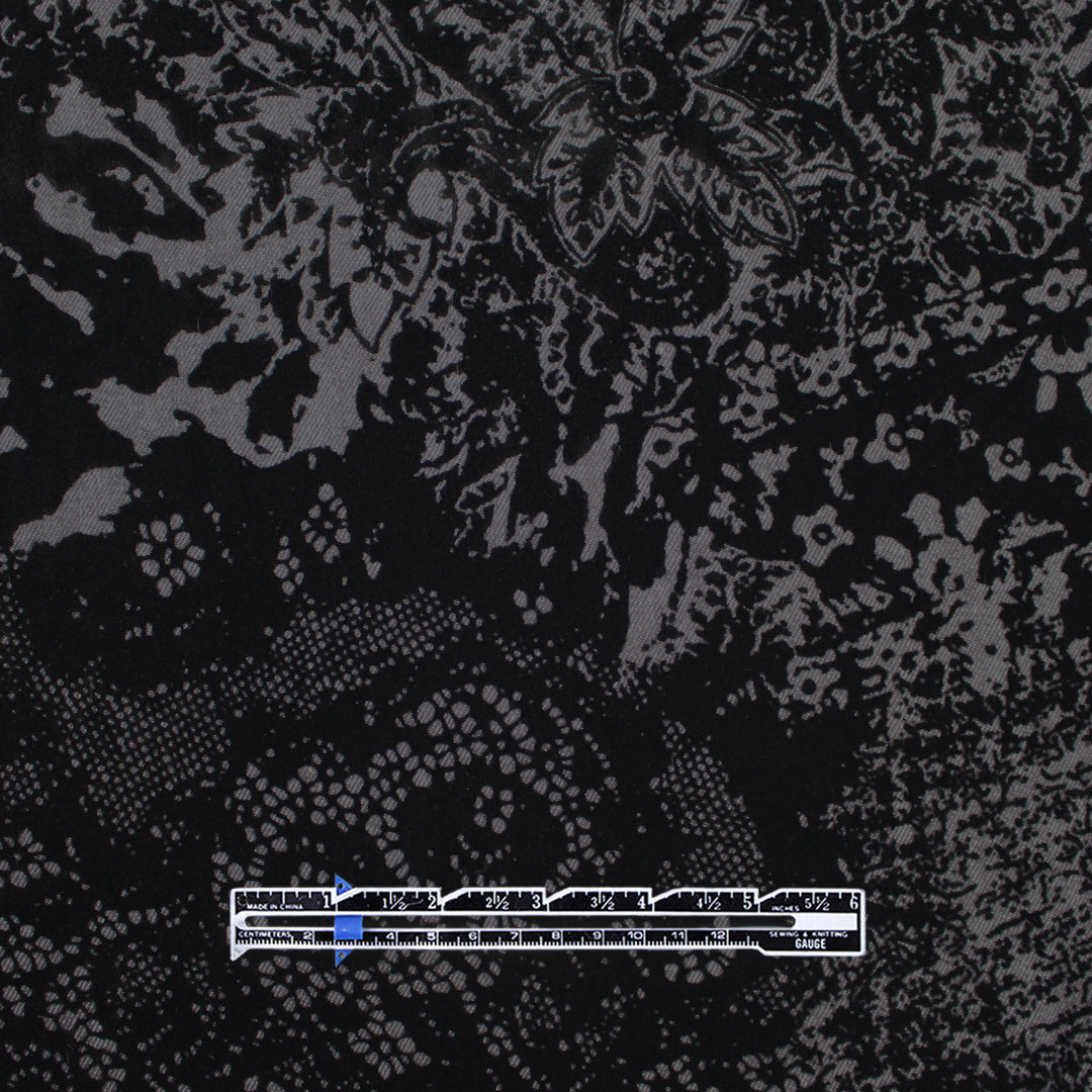 Italian 'lacey floral' flocked stretch cotton denim 2 yds