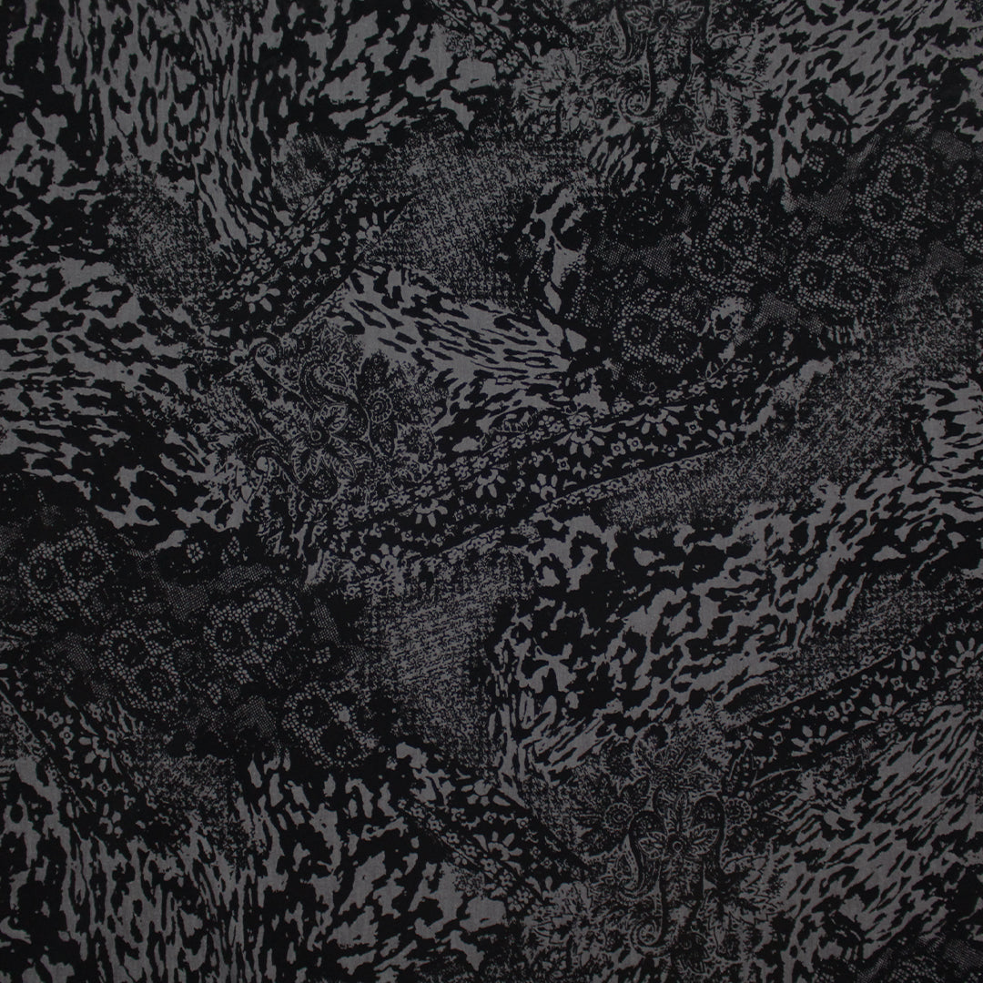 Italian 'lacey floral' flocked stretch cotton denim 2 yds