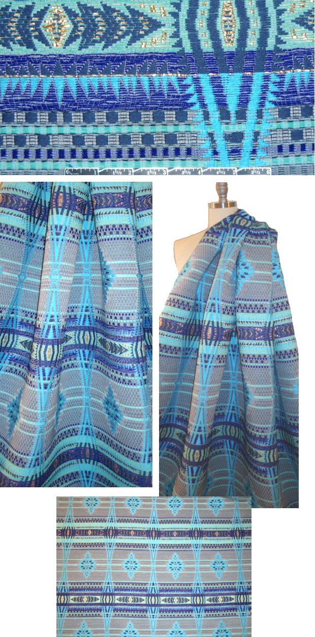 French sky/aqua fancy design jacquard woven