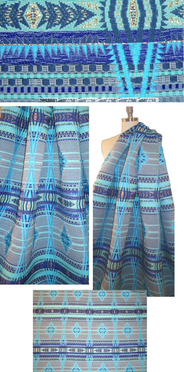French sky/aqua fancy design jacquard woven 1.5 yd