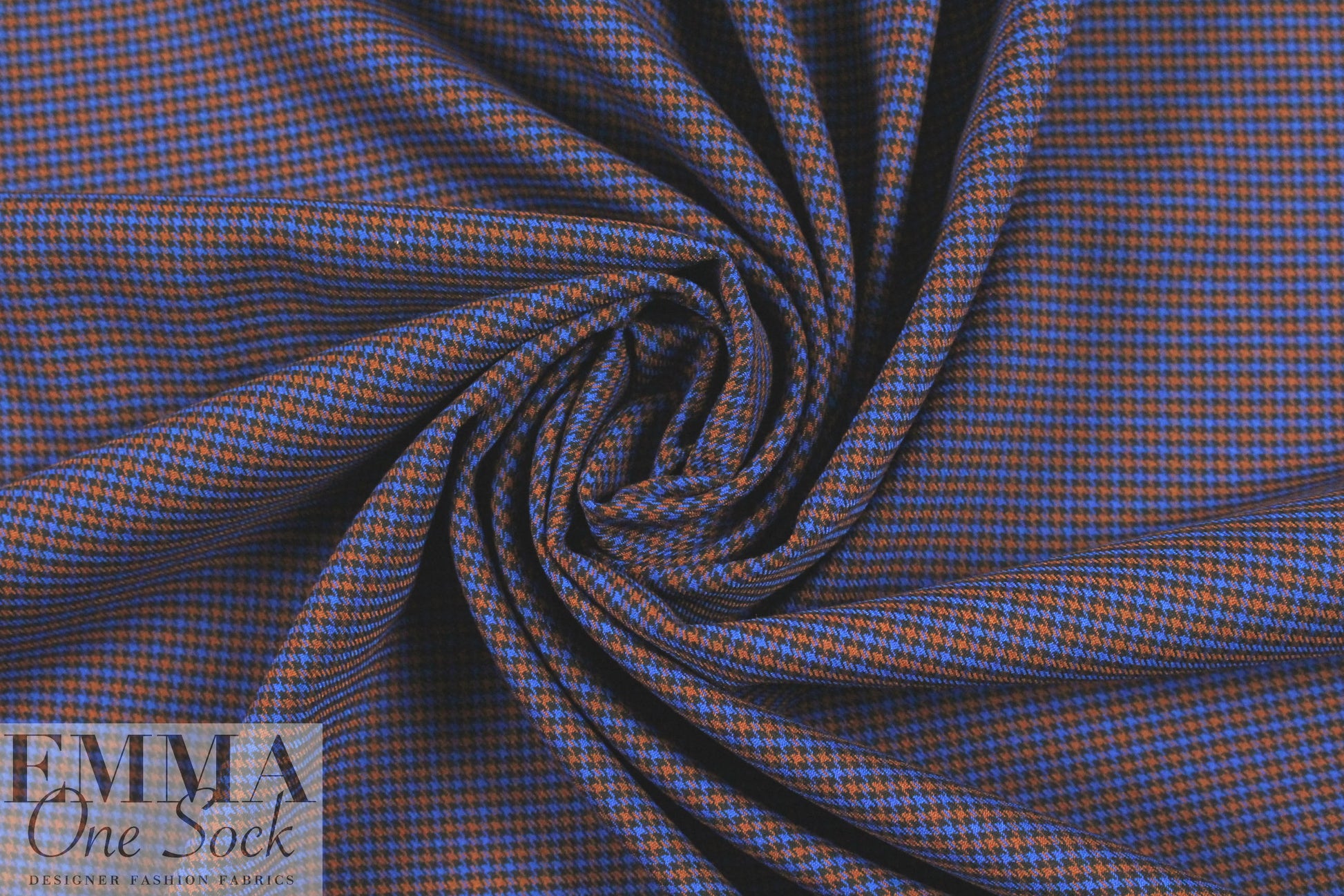 French yarn-dyed plaid stretch shirting - royal/rust