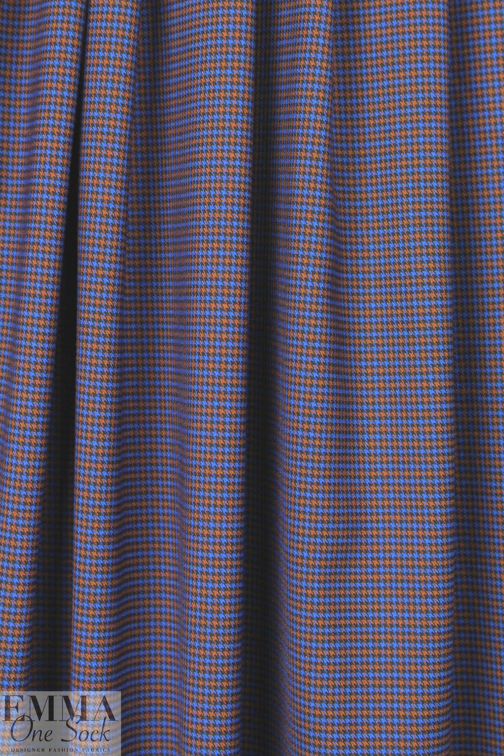 French yarn-dyed plaid stretch shirting - royal/rust