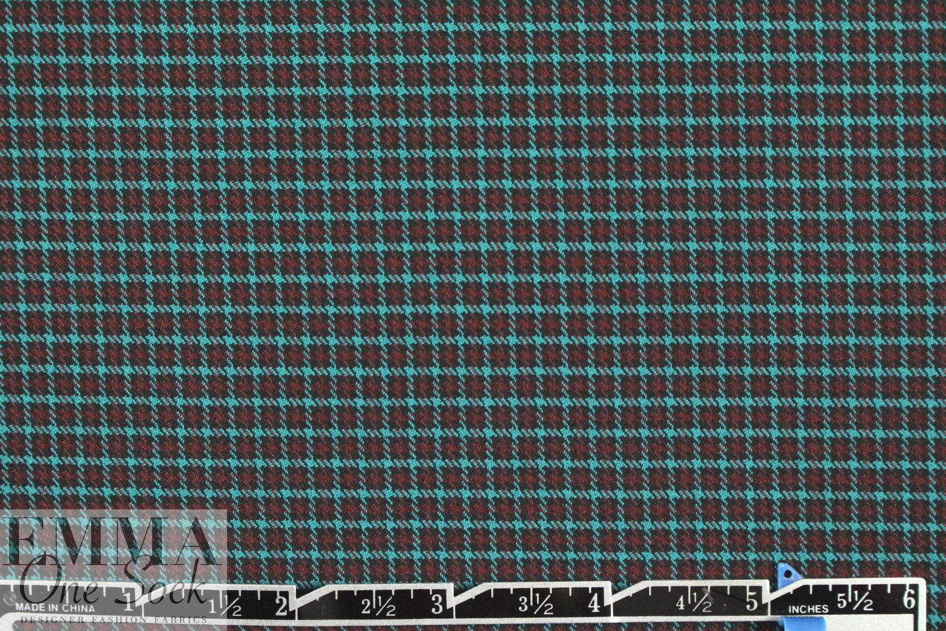 French yarn-dyed plaid stretch shirting - aqua/garnet
