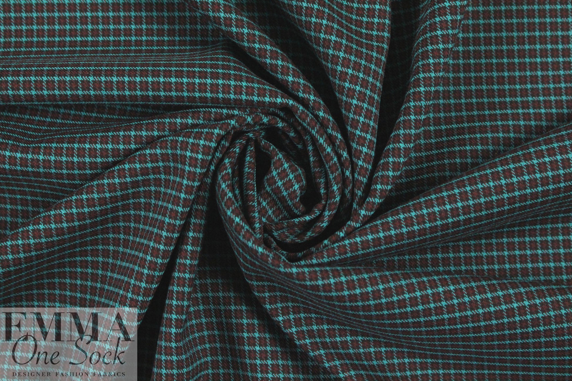 French yarn-dyed plaid stretch shirting - aqua/garnet 1.25 yds