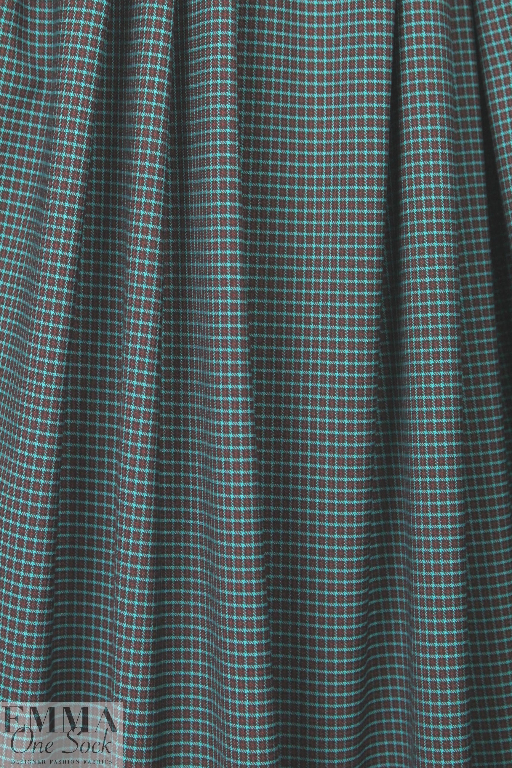 French yarn-dyed plaid stretch shirting - aqua/garnet