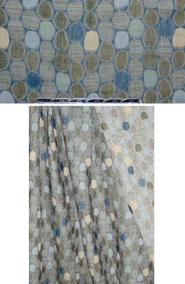 French teal/sage mosaic dot cotton jacquard