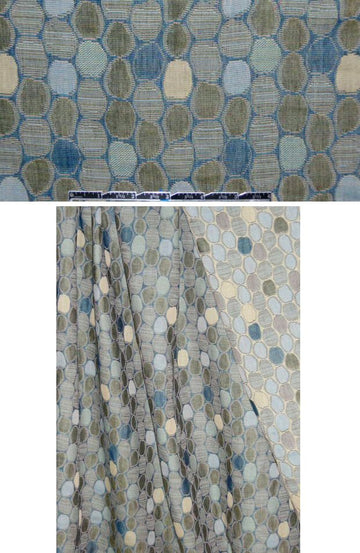 French teal/sage mosaic dot cotton jacquard
