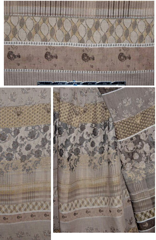 French gray/khaki/olive floral stripey cotton jacquard