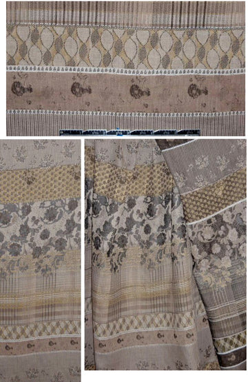 French gray/khaki/olive floral stripey cotton jacquard