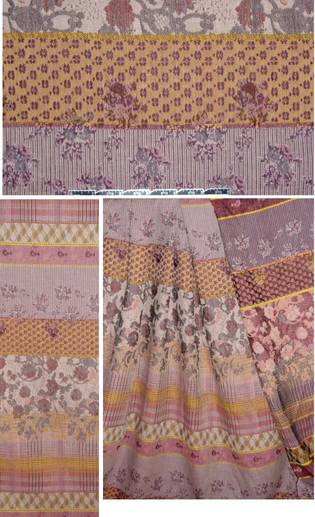 French wine/ginger floral stripey cotton jacquard