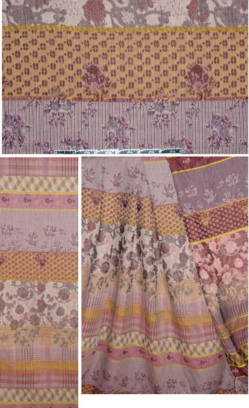 French wine/ginger floral stripey cotton jacquard