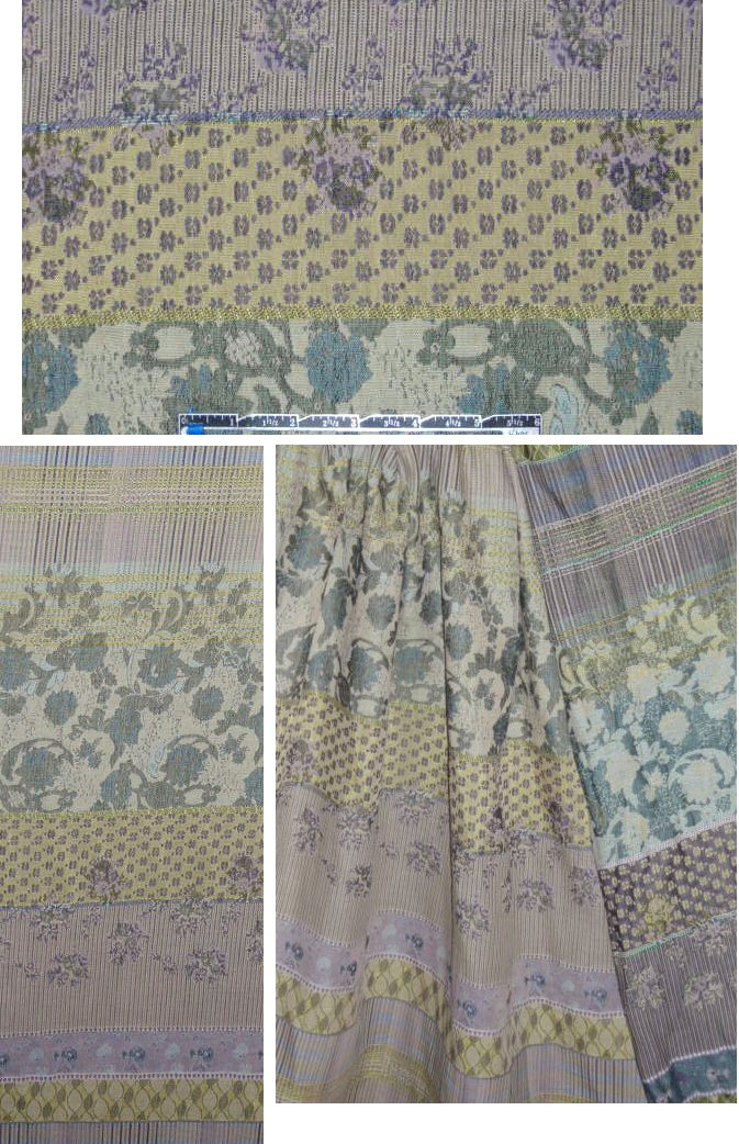 French teal/wisteria floral stripey cotton jacquard
