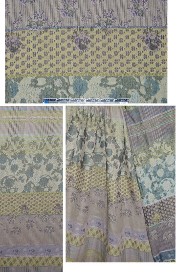 French teal/wisteria floral stripey cotton jacquard