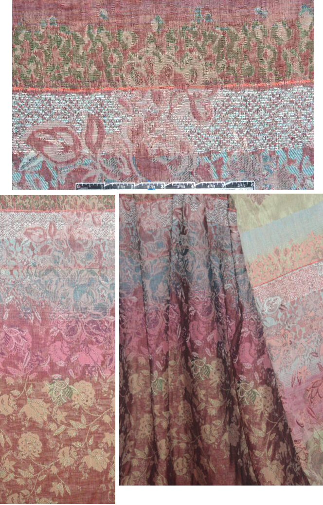 French teal/wine vintage floral cotton jacquard