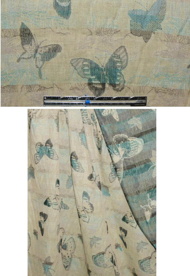 French celadon/teal butterfly cotton jacquard