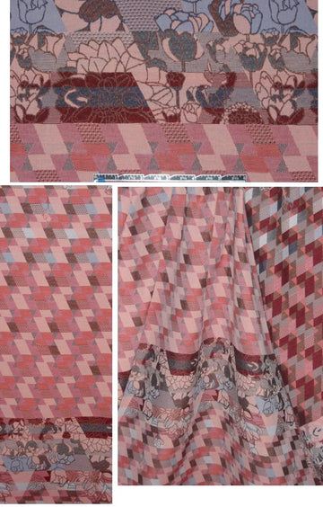 French berry/gray geometric panel jacquard .625 yds