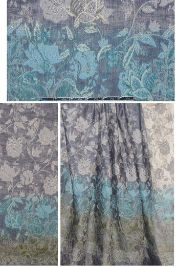 French blue/sage floral panel jacquard